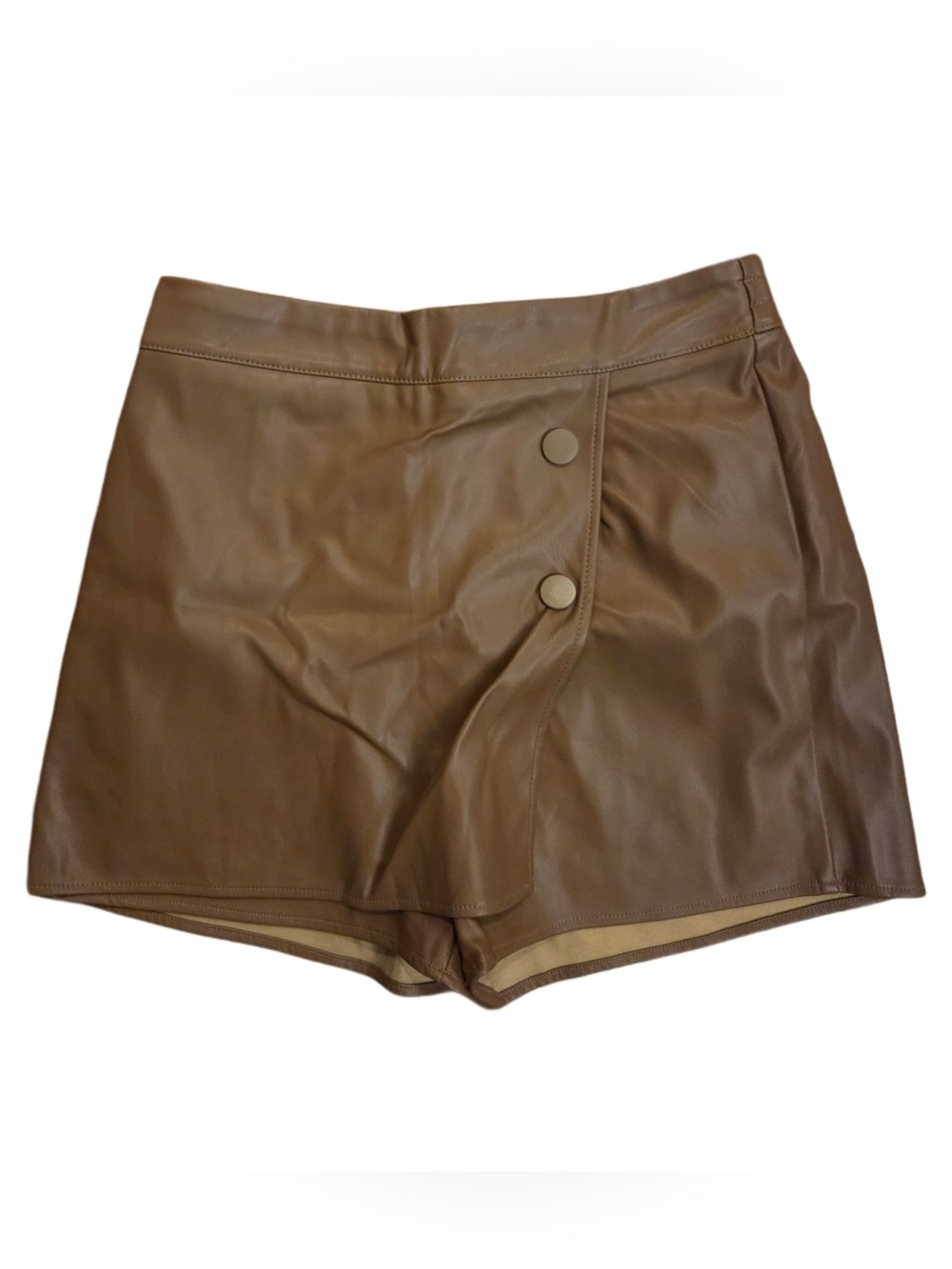 Promesa Brown Olive Taupe Faux Leather Wrap-Front Skort